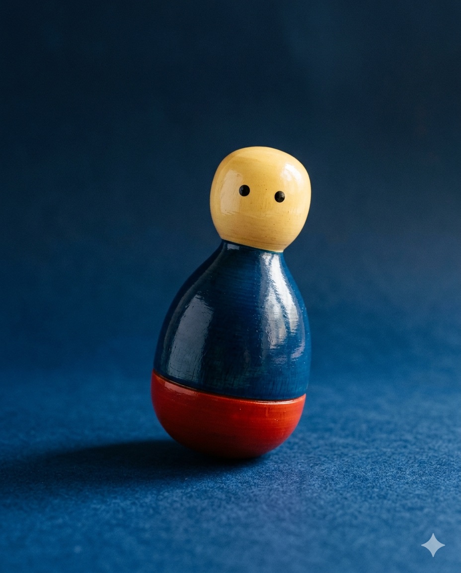 The wobble-doll, indigo body with vermillion base