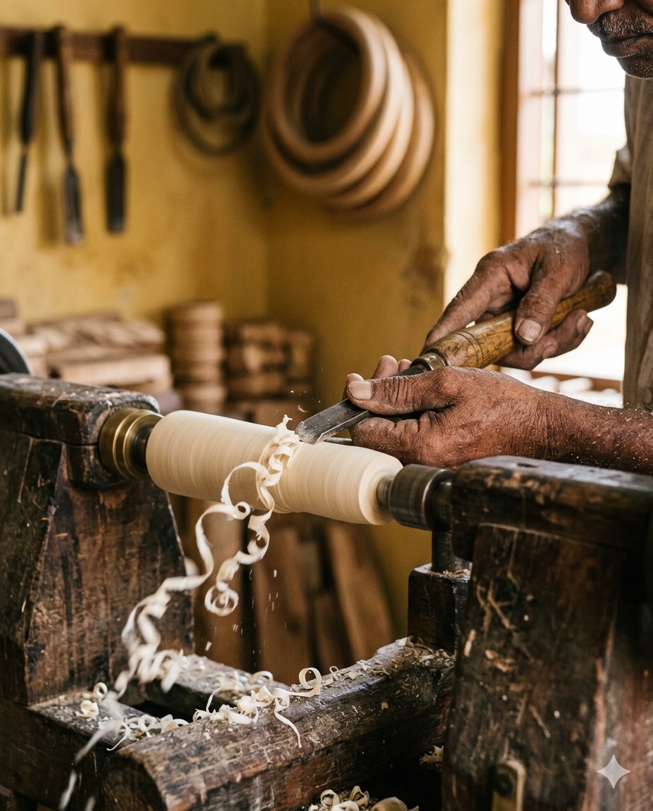 The lathe — a chisel meeting the spinning wood